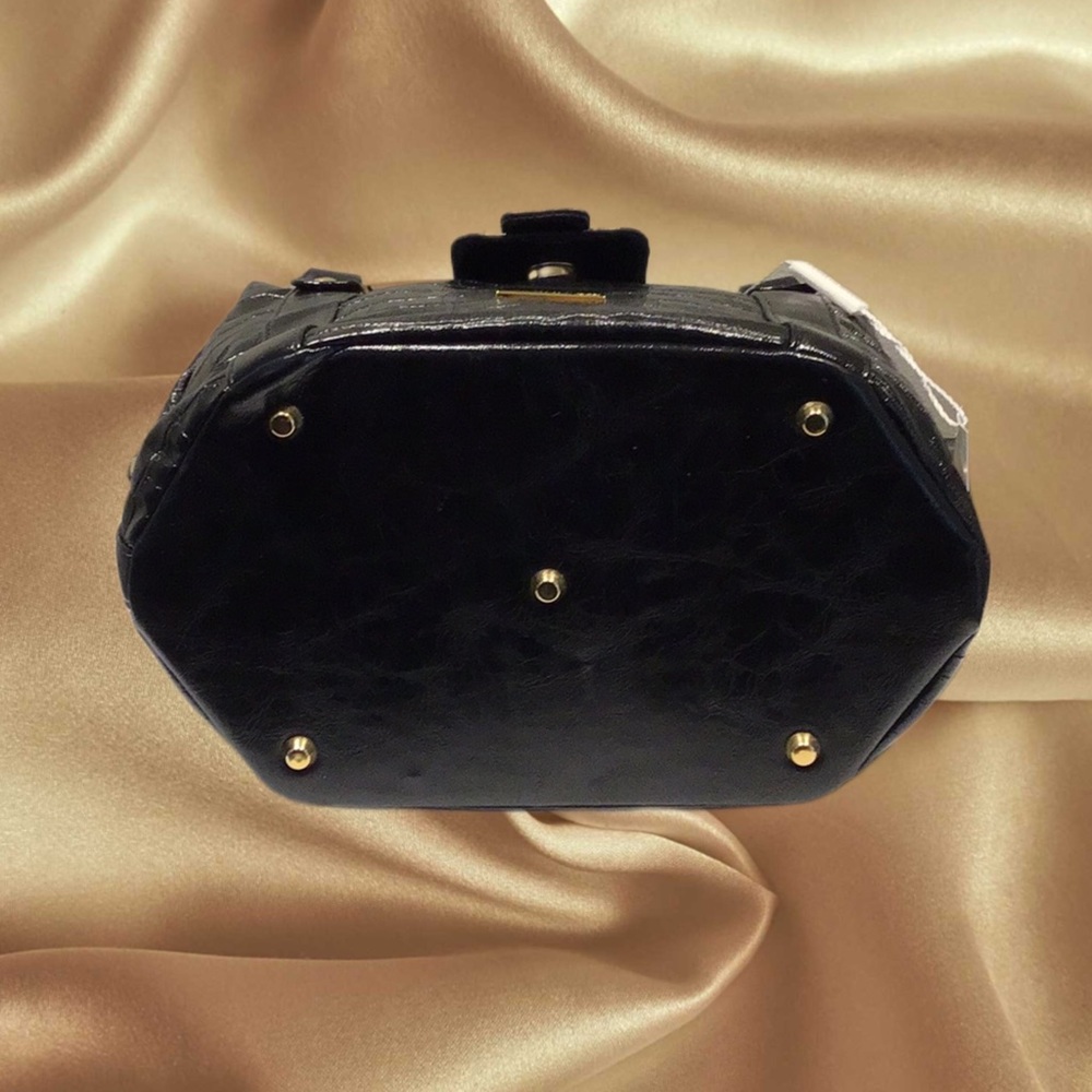 NEW ZAMPONI Moda Bucket Bag Secchiello Made in Italy, Black Croc Pattern - Picture 10 of 14
